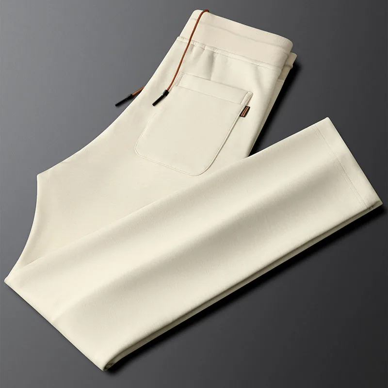 

Simple solid color casual pants men's slim straight elastic waist drawstring thick sports sweatpants versatile