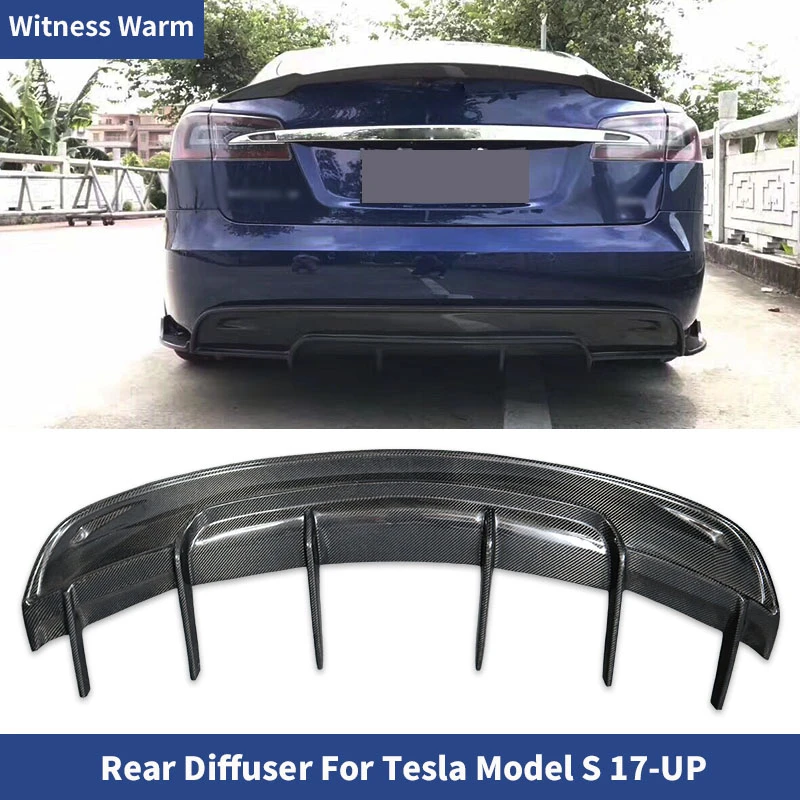 Carbon Fiber Rear Bumper Diffuser Lip Spoiler for Tesla Model S 70d P85d 90d P100d Sedan 4 Door 2017-up Car Styling