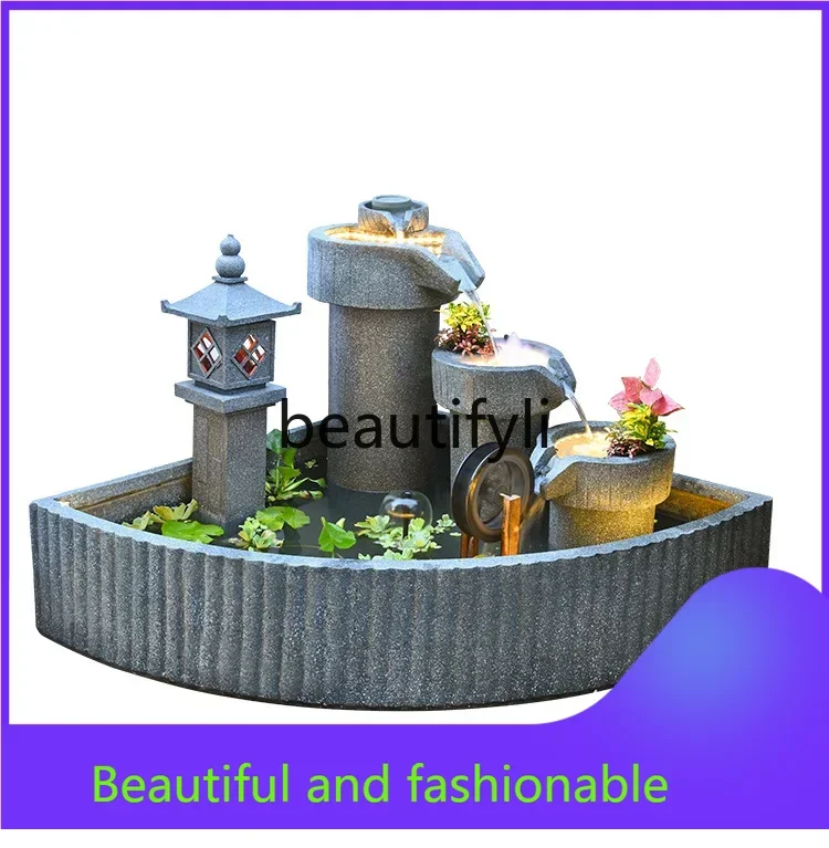 XZQPastoral rockery fish pond circulating water fountain landscaping outdoor courtyard garden water feature decoration