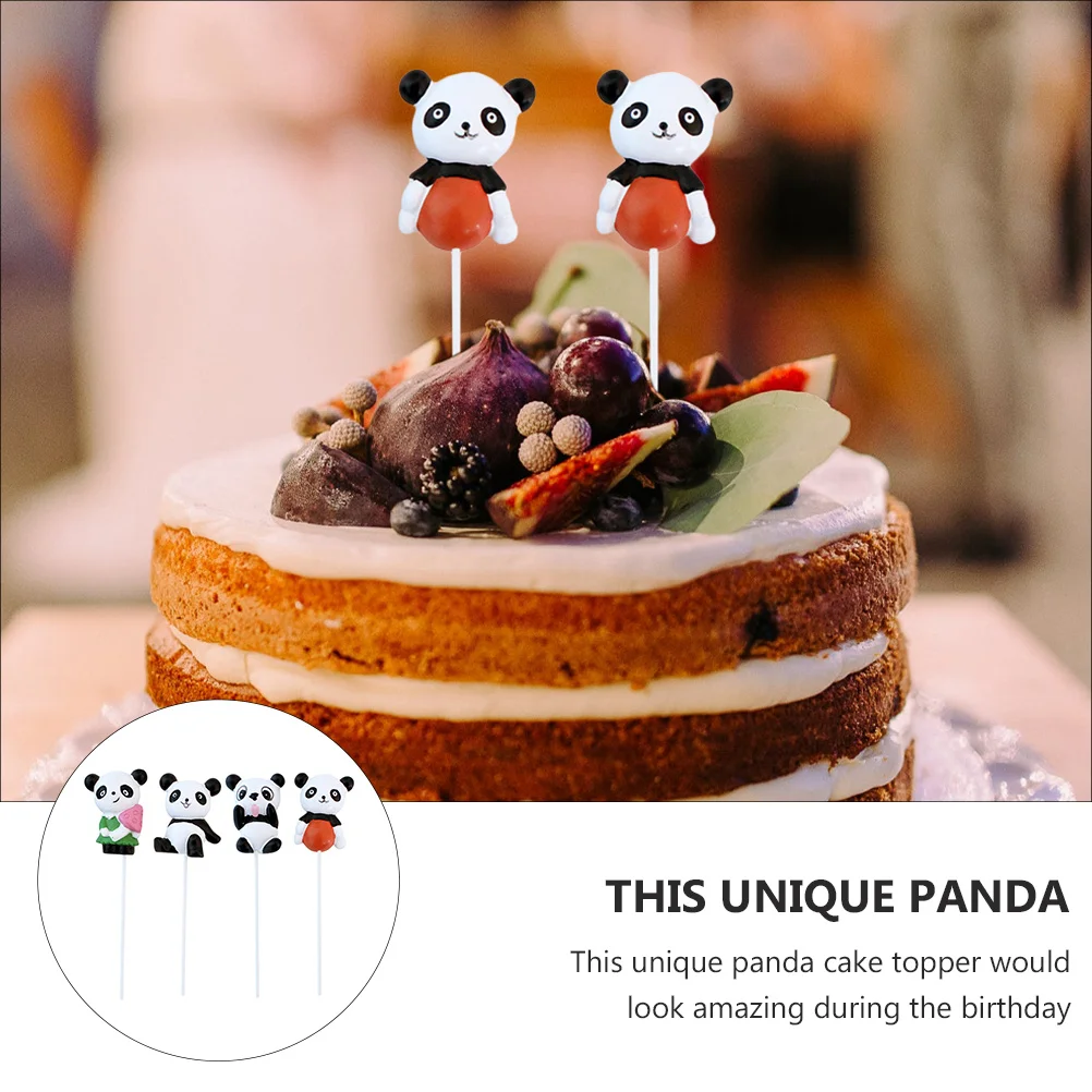 4Pcs High Class Resin Panda Cake Toppers Safe for Birthday Party Decoration Panda Cake Toppers Cupcake Topper Party Supplies