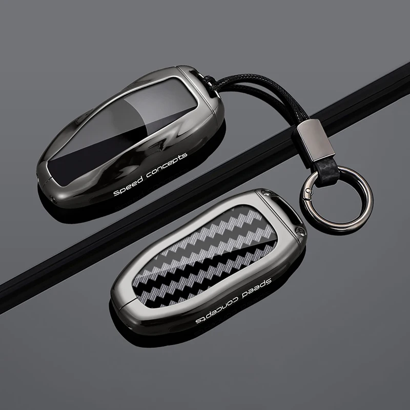 

Suitable Carbon Fiber Zinc Alloy Car Remote Key Case Cover For Tesla Model 3 Model S Model Y Protection Keychain Accessories