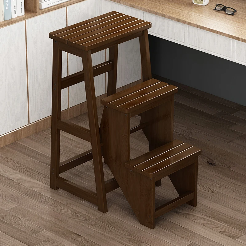 Two-step step ladder stool folding household indoor multi-function two or three-step climbing ladder solid wood dual-purpose