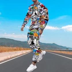 Casual Route 66 Tracksuits Men'S Clothing Sports Suit Streetwear+Long Sleeve T-Shirt Sportswear  3d Print Sweatpants Male Set