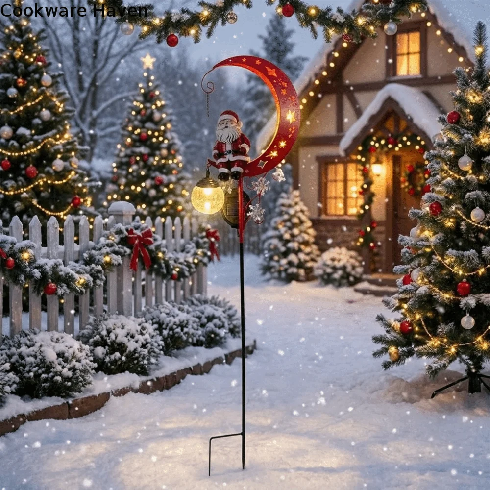 Waterproof Christmas Moon Solar Stake Light Solar Powered Santa Claus Xmas Garden Stake Lamp LED Glowing Snowman
