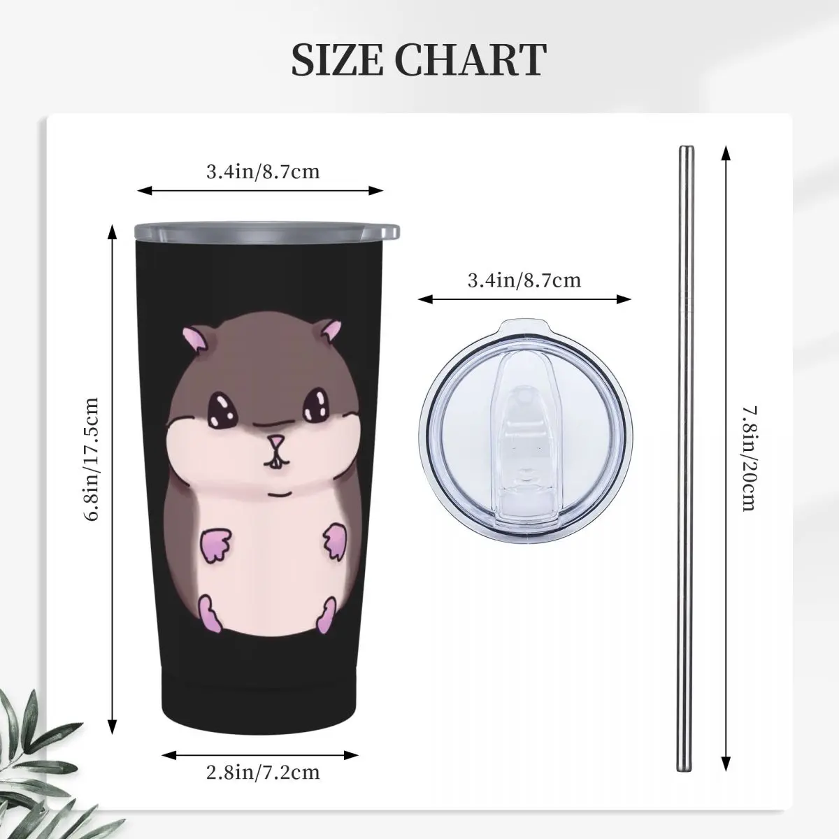 Cute Hamster Stainless Steel Tumbler Vacuum Insulated Mugs Thermal Cold Bottle Straws With Lid 20oz