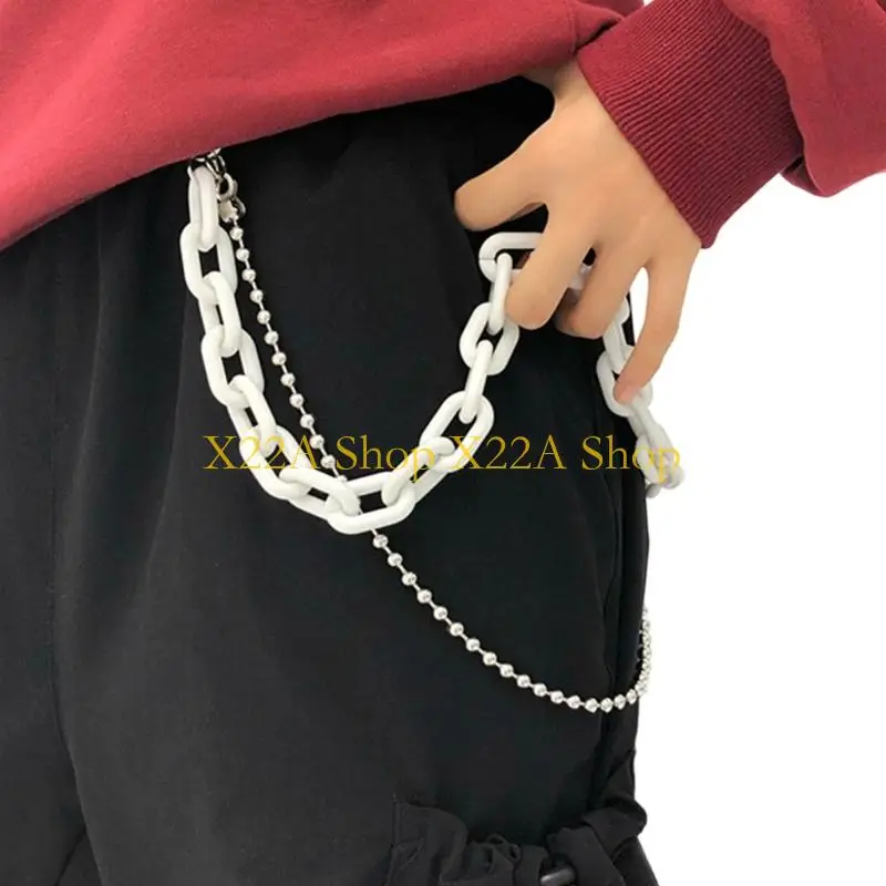 Unique Y2K Fluorescent Green Double Layer Pants Chain With Adjustable Length For Hip Hop And Streetwear Fashion