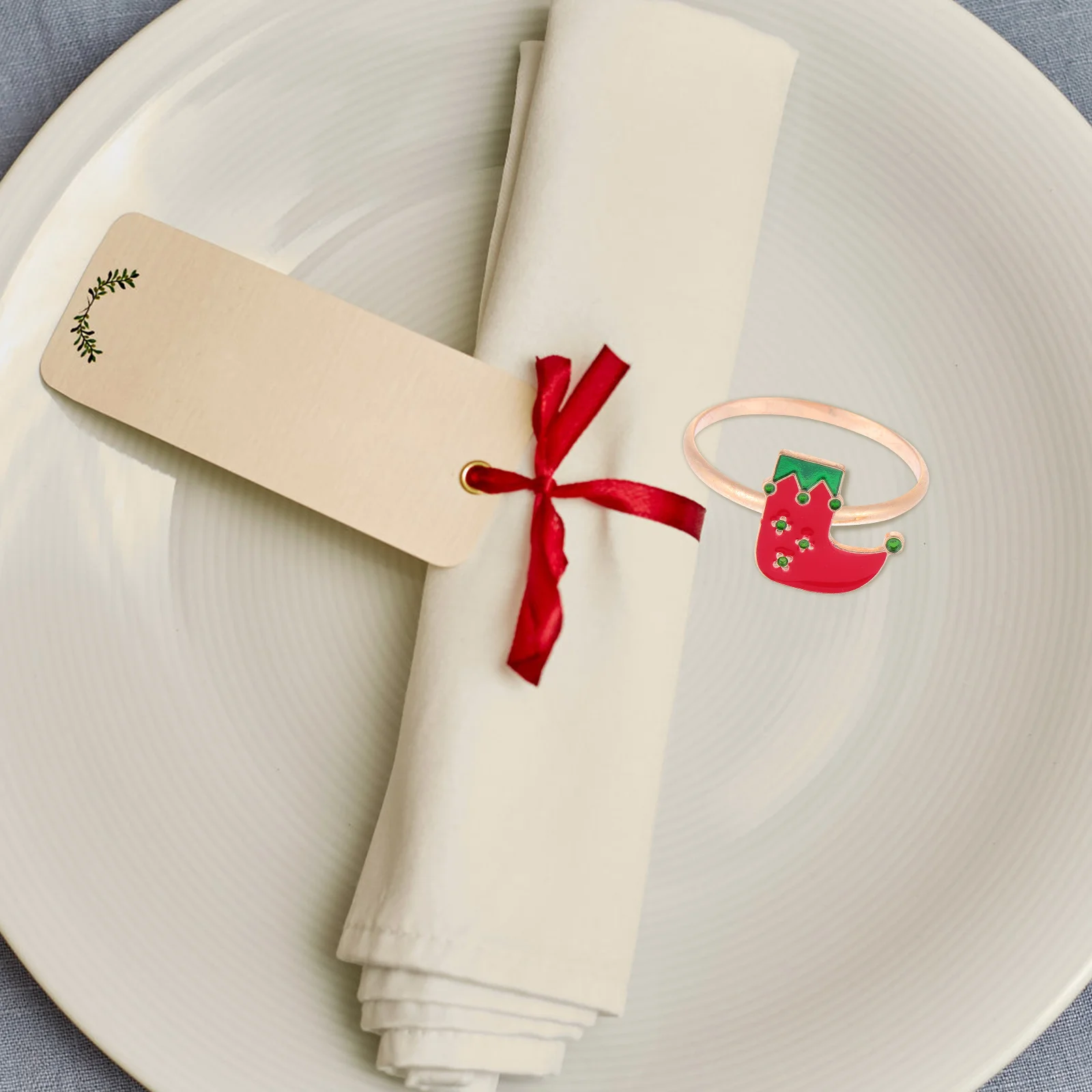 

6Pcs Napkin Ring Xmas Themed Sock Pattern Decorative Christmas Paper Buckle Festival Table Decor Napkin Ring