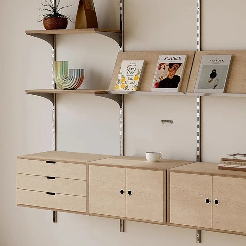 Free combination track bookshelf Ocean board Multi-layer display rack Home living room decorative rack Birch storage rack