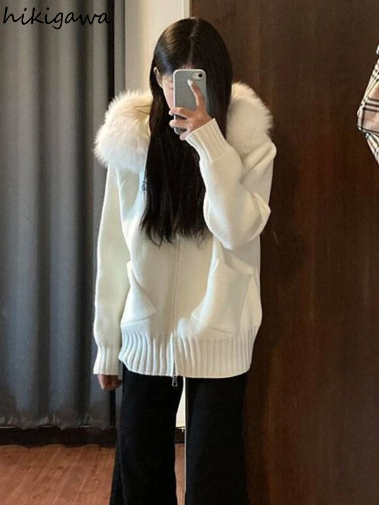 

Japanese Sueter Mujer Women's Clothes Hooded Oversized Cardigan Jackets Pull Femme Embroidery Zipper Casual Knitted Sweater Tops