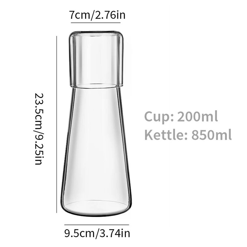 NONE 750/850ml Glas Teekanne Set heißes kaltes Wasser Krug transparente Wasser karaffe mit Becher Glas Tasse Home Nacht Wasserkocher 8