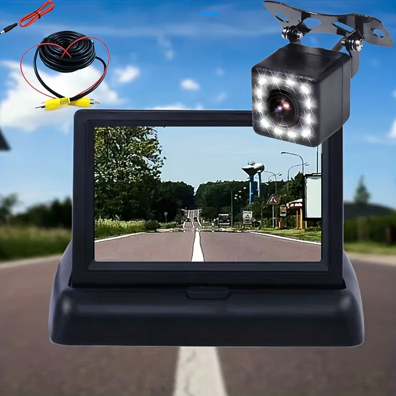 10.92cm Ultra-Clear HD Folding Car Rearview Display Backup Camera Monitor with Wide Angle Viewing - 12V Powered LCD Screen