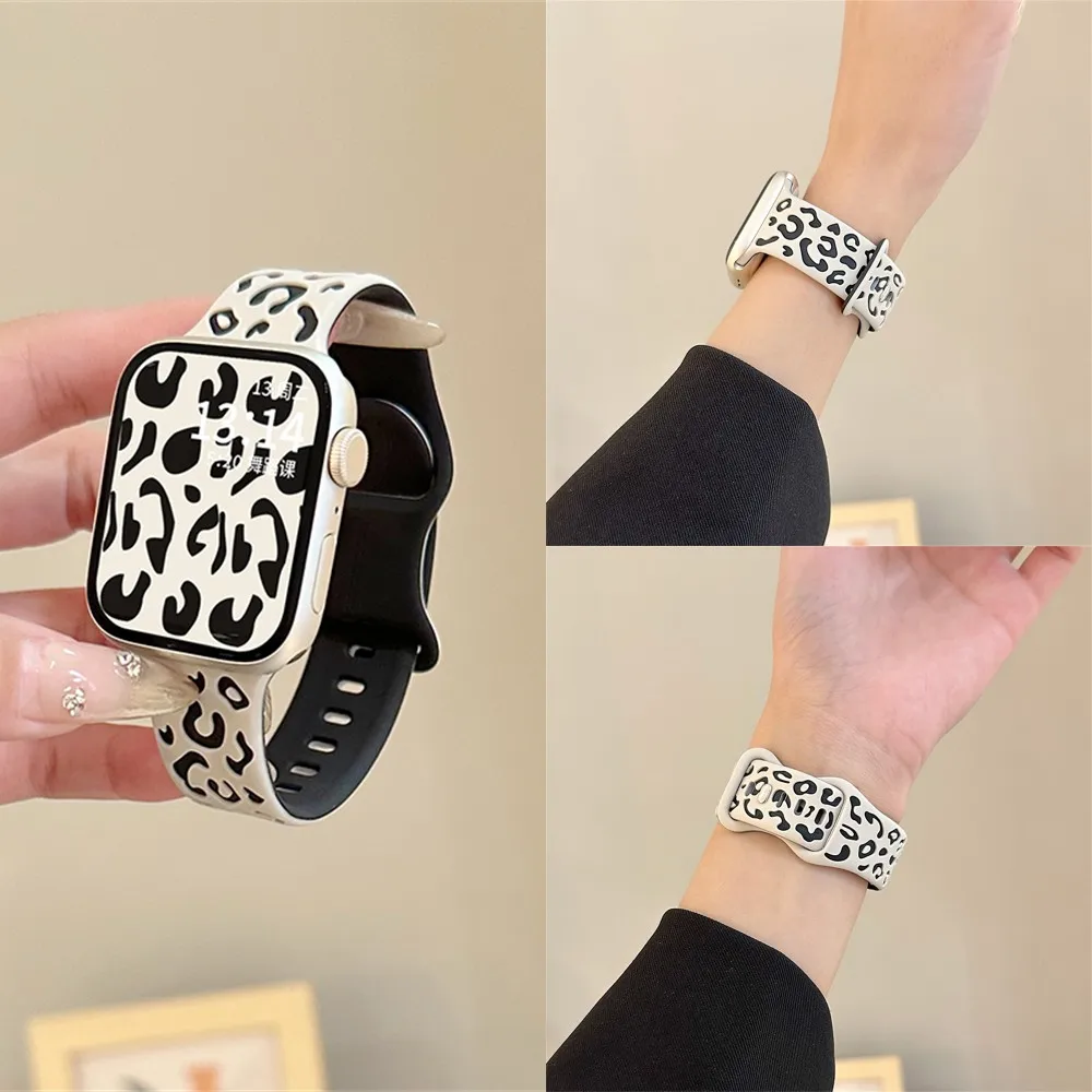 귀여운 3D 레오파드 패턴 통기성 밴드, 애플 워치 9 8 7 6 5 4 3 2 SE 울트라 스포츠 스트랩, 아이워치 41mm 49 45 42 40 38
