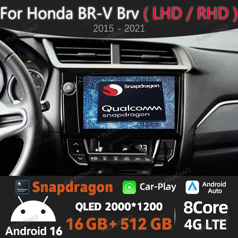 Android 16 Car Radio For Honda BR-V BRV 2015 - 2021 GPS NAVI Multimedia Video Player Head Unit BT Qualcomm QLED 2DIN 4G WIFI