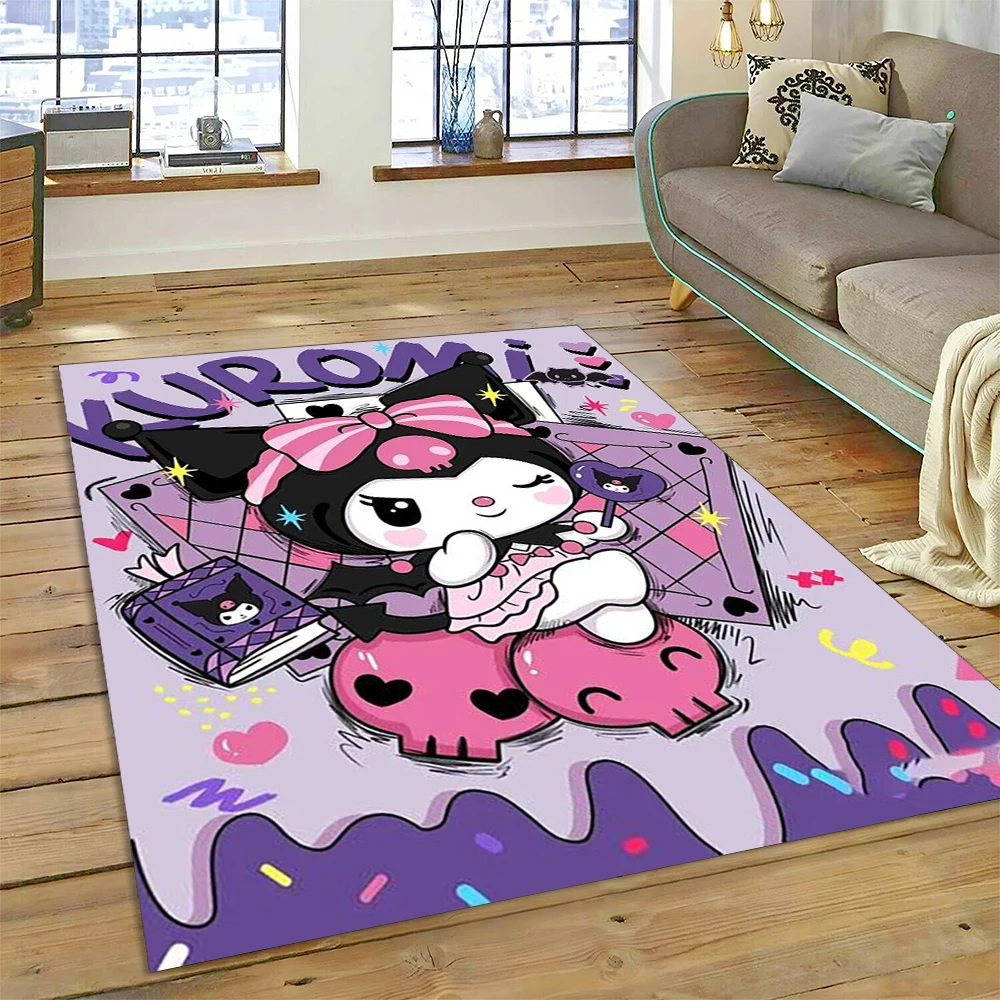 2025 New Kuromi Melody Sanrio Cartoon Girl Carpet Rug for Bedroom Living Room Home Sofa Decoration,Children Game Decor Floor Mat