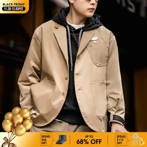 Maden 뉴 캐주얼 노치 라펠 남성용 봄 재킷, 루즈핏 싱글 브레스트 멀티 포켓 블레이저 빈티지 다용도 겉옷