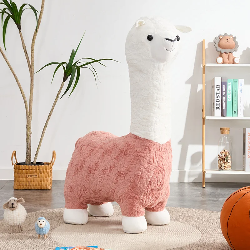 Velvet Fabric Alpaca Shape Chair Animal Chair Hot Sale Factory High Quality Living Room Animal Stool