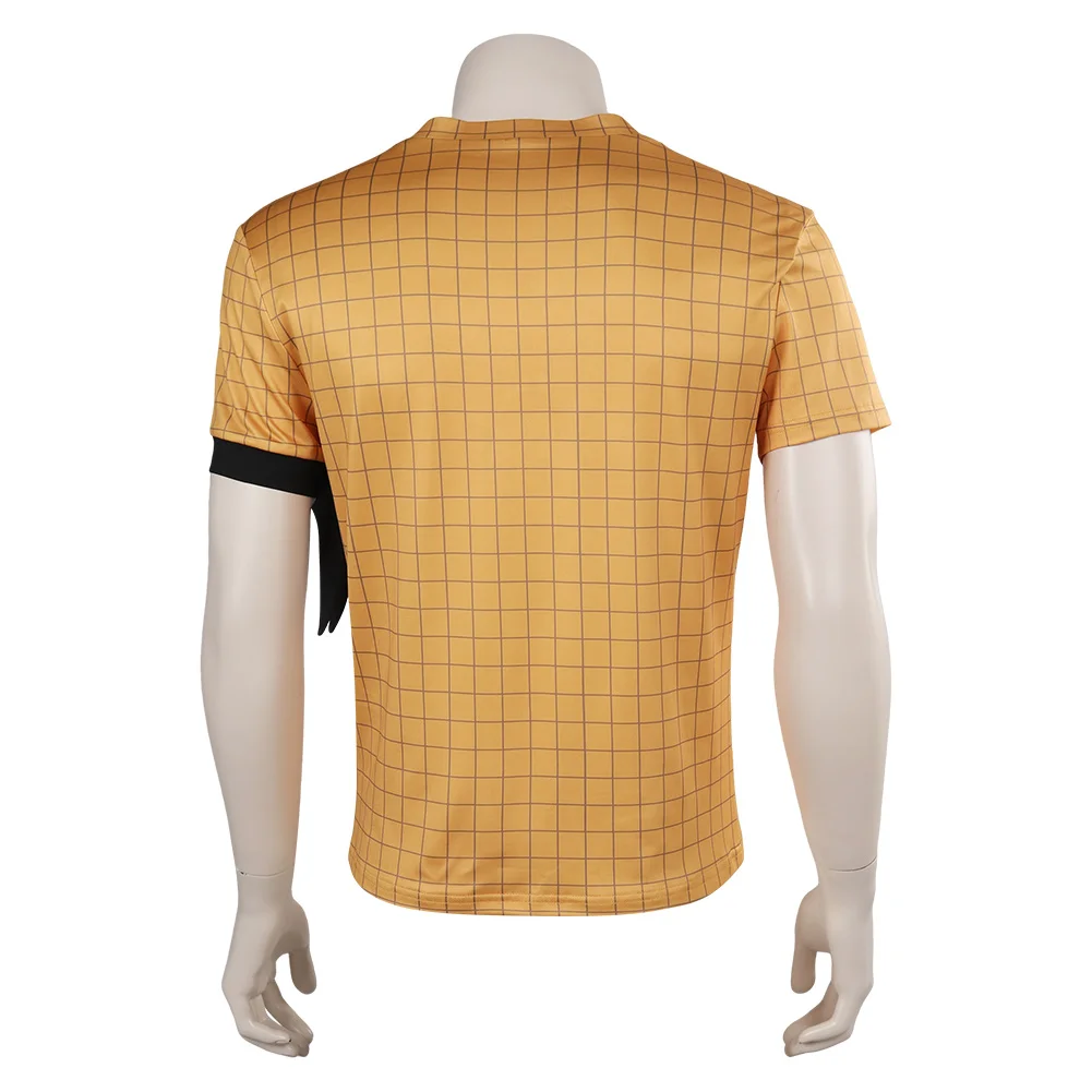 Roronoa Zoro Cosplay Fantasy Yellow Plaid Short Sleeved T-Shirt Live Action TV Piece Costume Disguise For Adult Men Boy