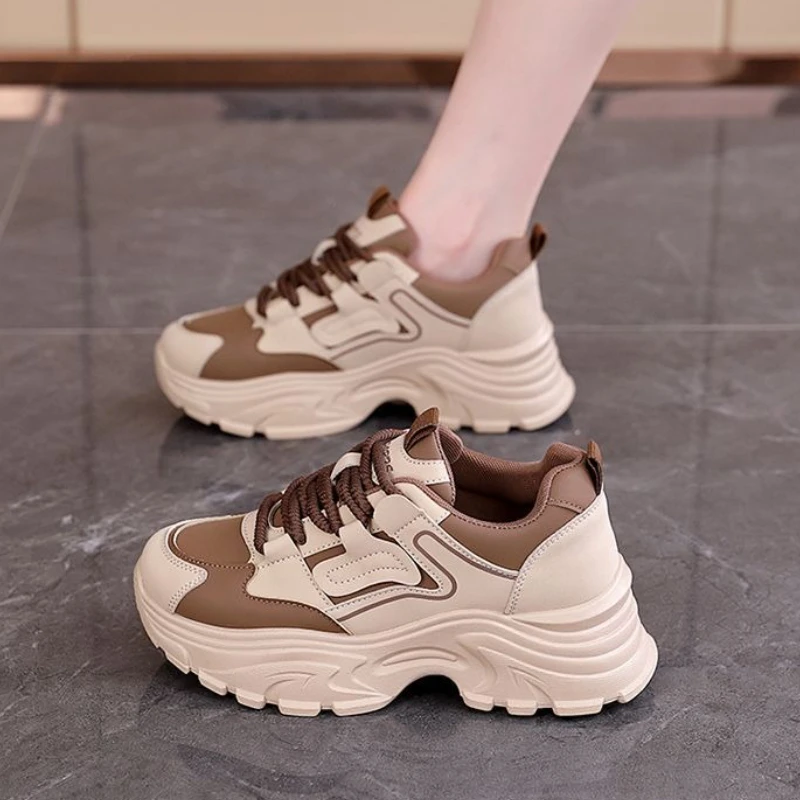 

Women Height Increasing Thick Sole Dad Shoes New Arrival Leather Upper Non Slip Comfortable Sports Casual Versatile Hot Sale