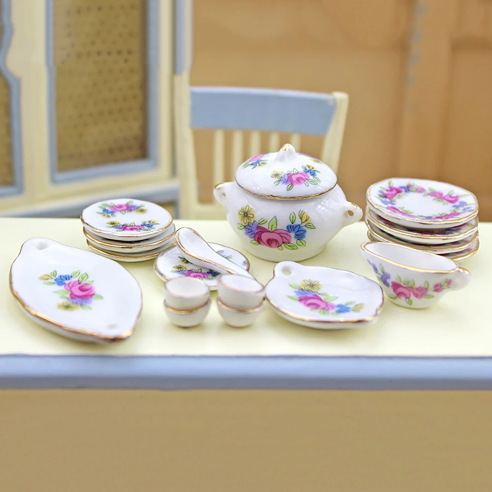1/12 Dollhouse Miniature Ceramic Tableware Mini Plate Cup Spoon Model Toy for Doll House Accessories Decoration OB11 BJD
