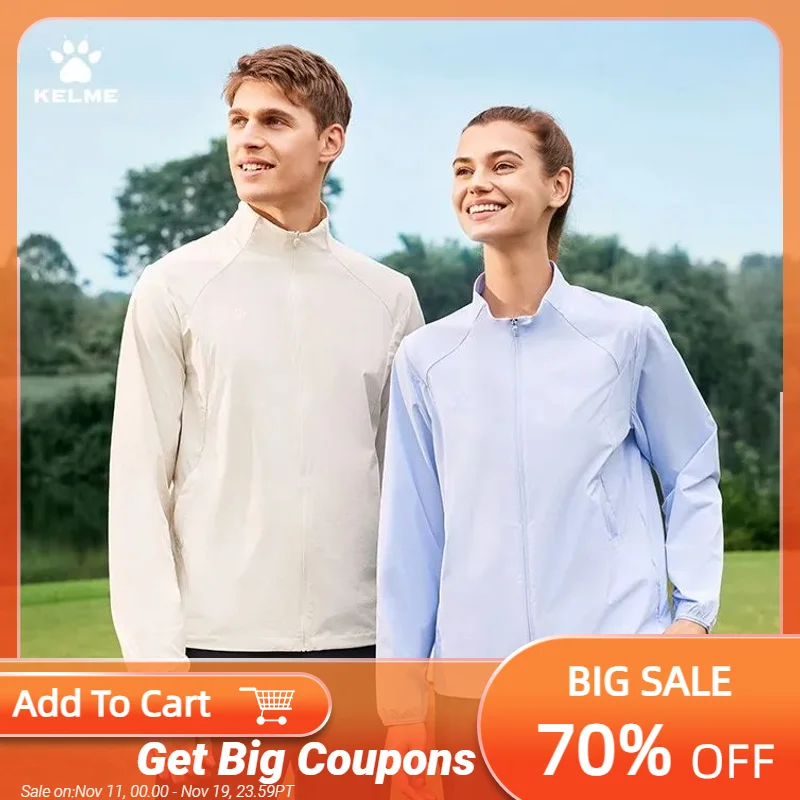 

KELME woven jacket men's thin cardigan women stand-up collar jacket casual jacket commuting outdoor sports tops
