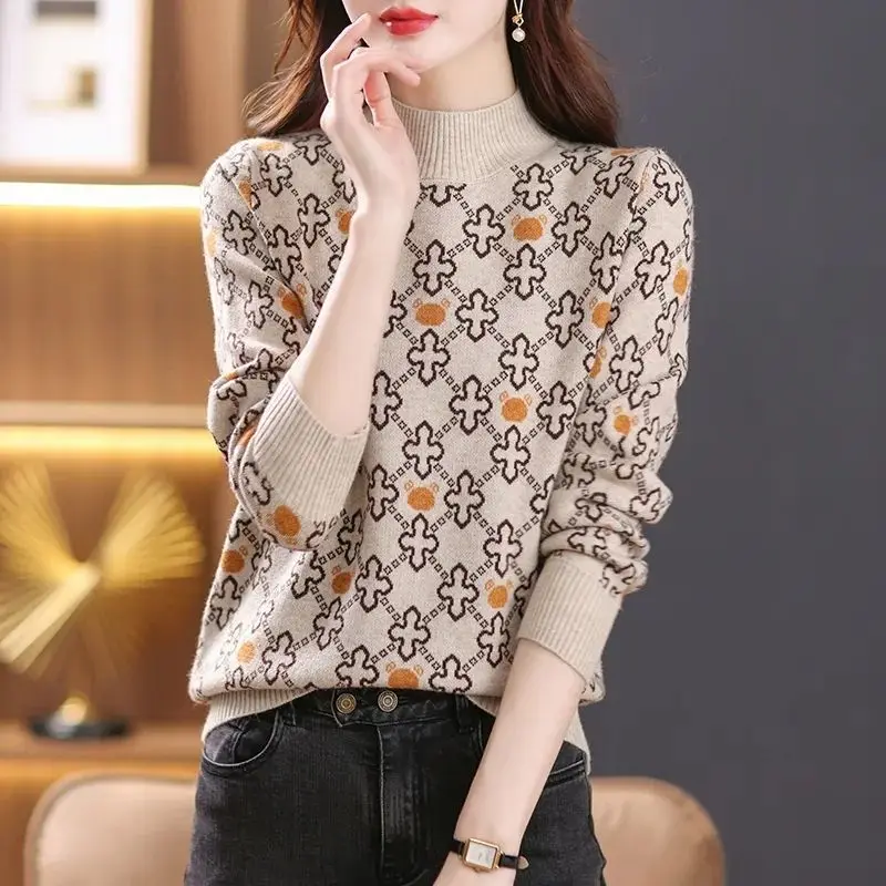 Dzianinowy, zagęszczony, ciepły sweter w paski, luźny sweter dla kobiet