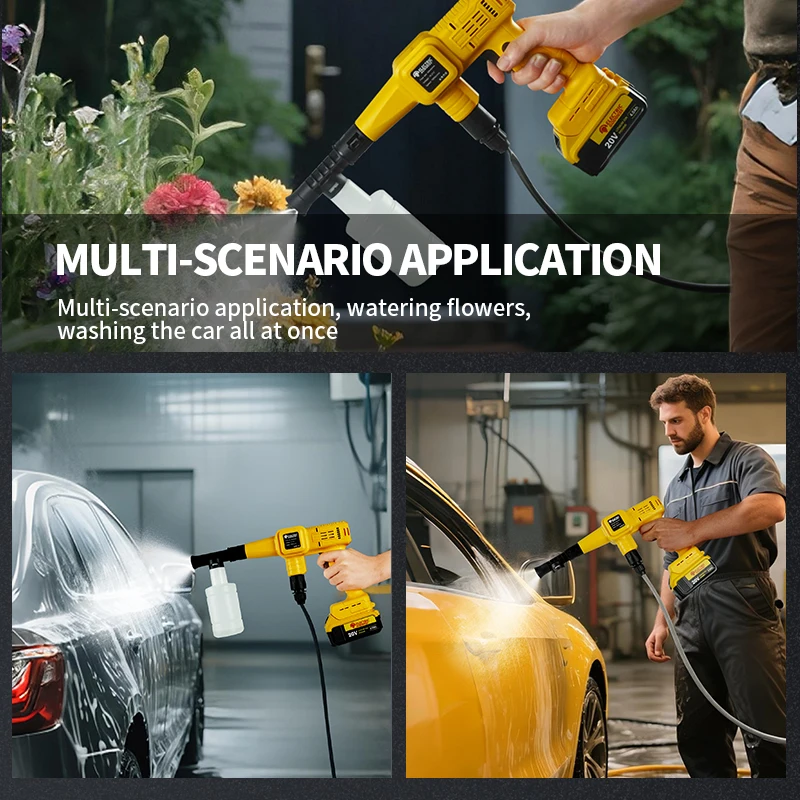 6000KPA High Pressure Car Wash Washer Gun 19800RPM Cordless Generator Cleaning Machine For Dewalt 20V Battery Pin