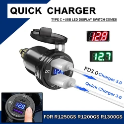 Motorcycle Aluminium USB Quick Charger PD Type-C QC 3.0 Adapter Hella DIN Socket For BMW R1250GS ADV R1200GS R1200RT R9T R1300GS