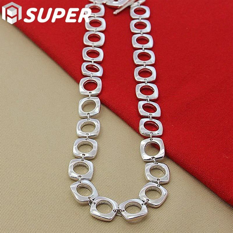 

925 Sterling Silver Square Round Chain Necklace For Women Man Charm Wedding Engagement Party Fashion Jewelry