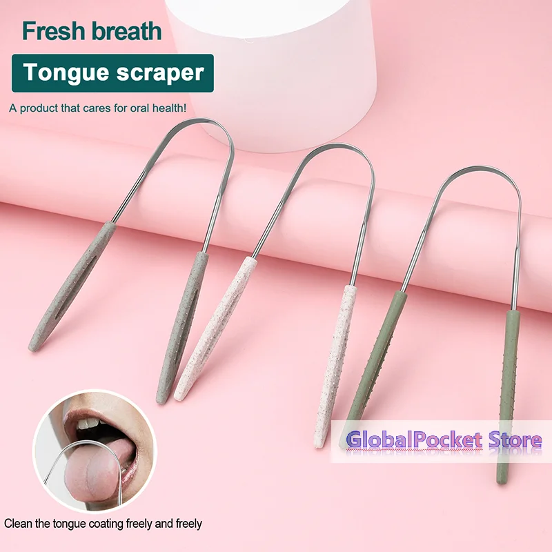 1PCS Stainless Steel Tongue Scraper Fresh Breath Cleaning Coated Tongue Toothbrush Oral Hygiene U-shaped Metal Tongue Scraper
