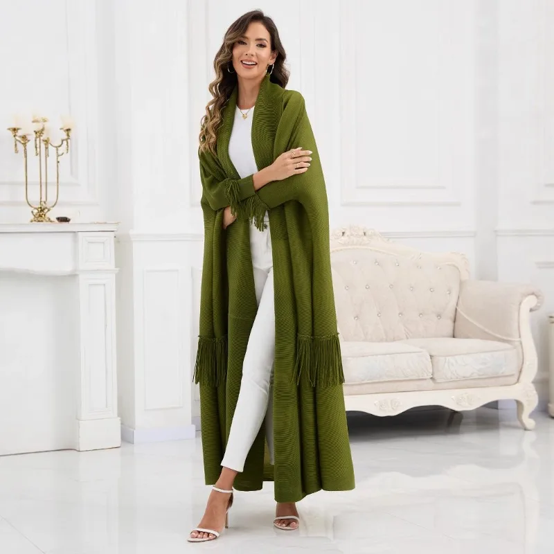 

Middle East Dubai Robe Women's Miyake Folded Green Long Windbreaker Coat Bat Sleeves Abaya Saudi Festival Clothing