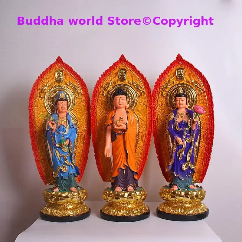 Large 60CM 3P A set HOME Shrine protection Buddhism XI FANG SAN SHENG Standing Guan yin Amitabha Mahasthamaprapta Buddha statue