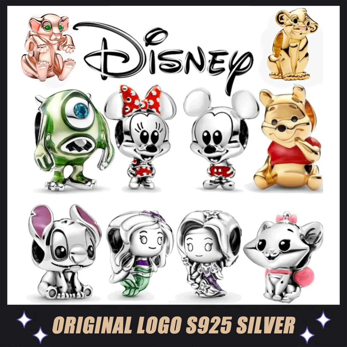 2024 Hot Sale S925 Sterling Silver Jewelry Classic Disney The Lion King Mickey Minnie Mary Cat Charm Bead Fit Original Bracelet