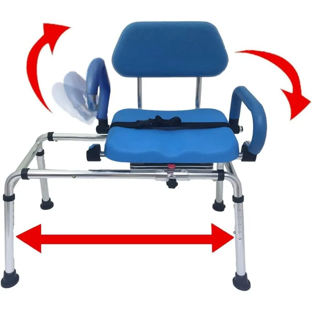 Sliding Shower Chair Tub Transfer Bench with Swivel Seat Premium Padded Pivoting Arms  Adjustable Space Saving Design