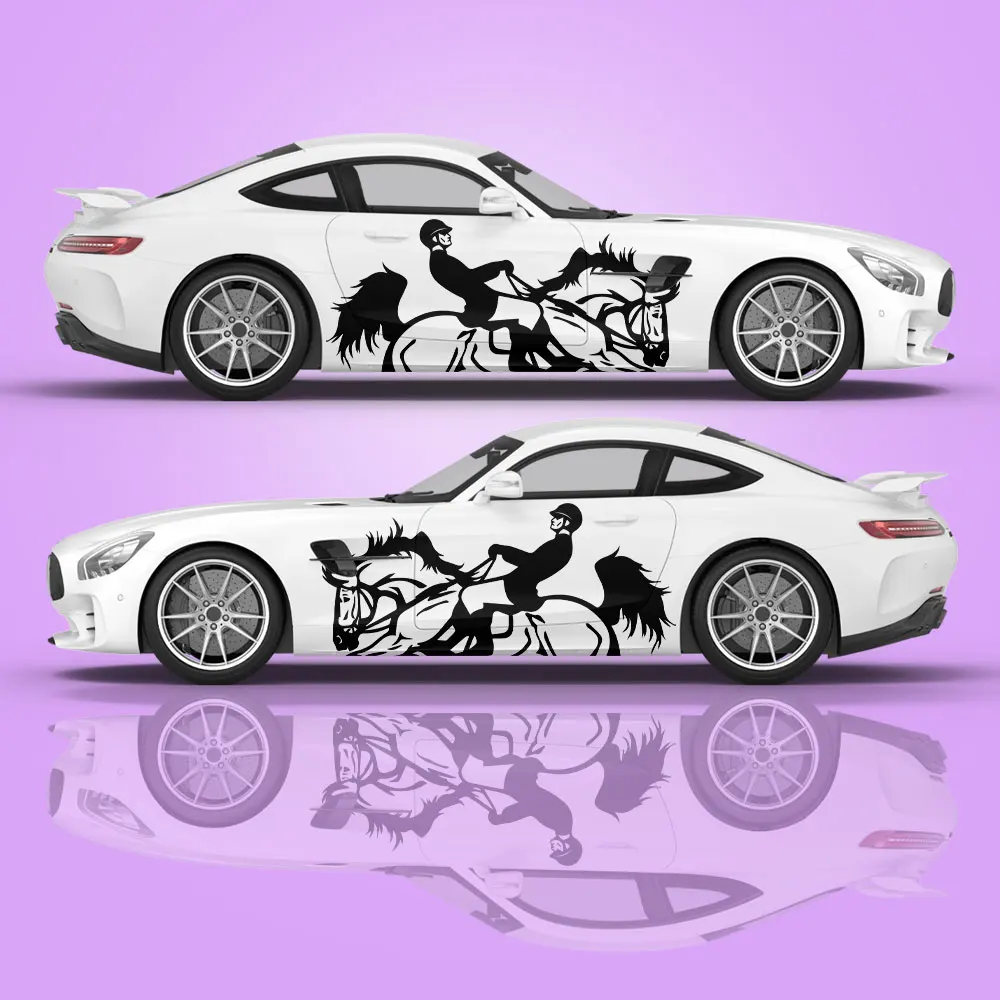 Animal Riding Vinyl Graphics Kit Car Pulley Ornament Black Horse Auto Parts Packaging Car Decoration