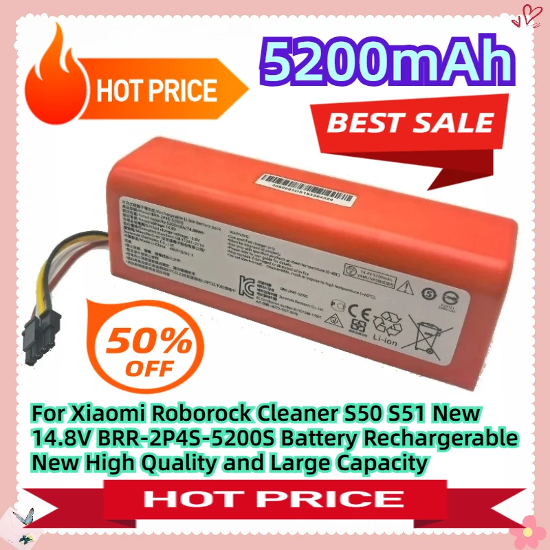 

For Xiaomi Roborock Cleaner S50 S51 New 14.8V 5200mAh BRR-2P4S-5200S Battery Rechargerable New High Quality and Large Capacity