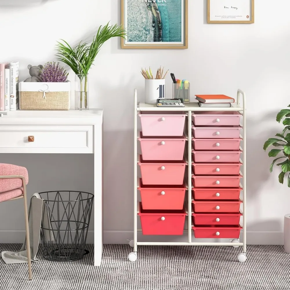 Carrello portaoggetti con ruote a 15 cassetti: carrello organizer per ufficio e scuola, perfetto per carta e forniture per album