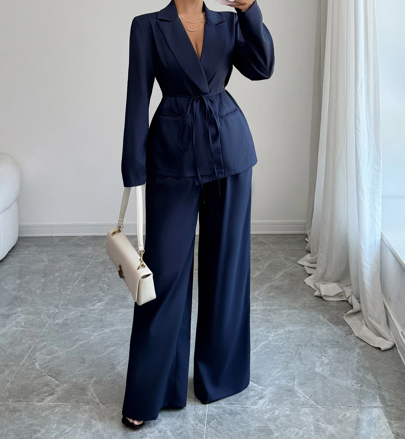 طقم بدلة كاجوال بنمط مستقيم الساق مكون من قطعتين للملابس النسائية لخريف وشتاء 2025 #6