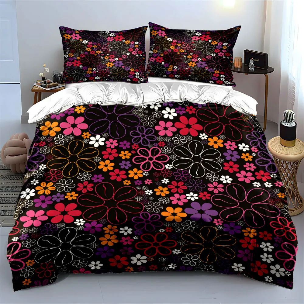 Colorful floral pattern background Print Bedding Set 1 Duvet Cover 2 Pillowcases for Adult and Children Luxury Gift Full Size