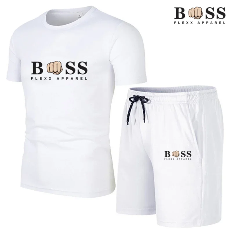 2024 New Men\'s Fitness Fashion Set Men\'s casual sportswear set Quick drying sportswear Short sleeved T-shirt+shorts 2-piece set