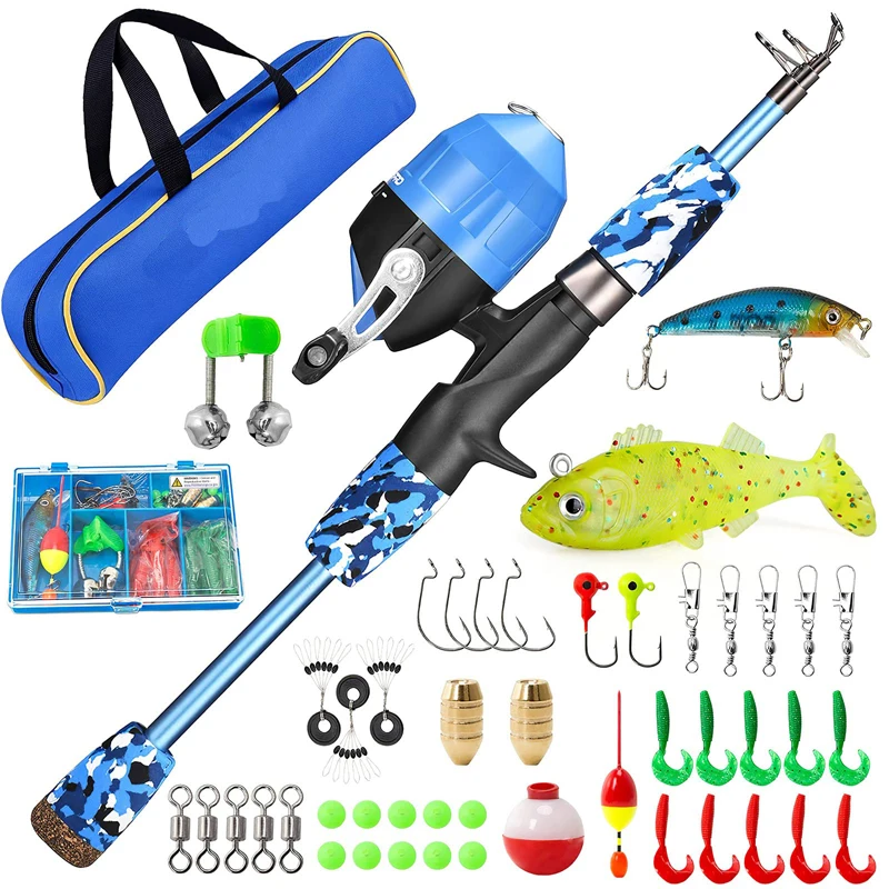 

1.2m Kids Fishing Pole , Portable Telescopic Fishing Rod and Reel Combo Kit - with Spincast Fishing Reel Tackle Box for child