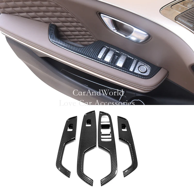 Carbon Fiber Door Window Lift Button Cover Interior Armrest Switch Trims Car Garnish Accessories For BYD HAN DM-i EV 2020-2023