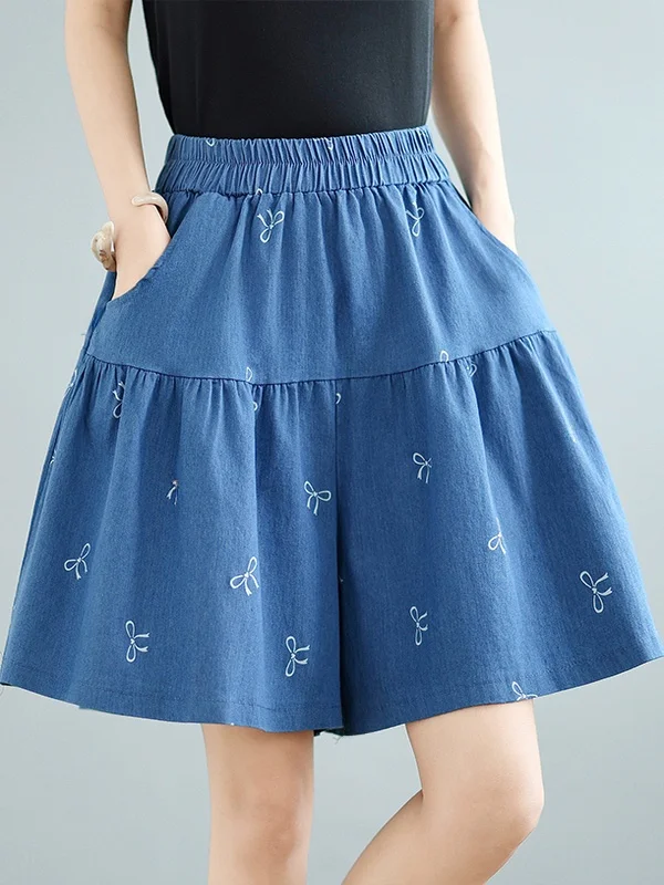 

Summer Loose Fit Slimming Thin Denim orts Women's Wide Leg Pants Artistic Versatile Five-Quarter Length High Waist Jeans
