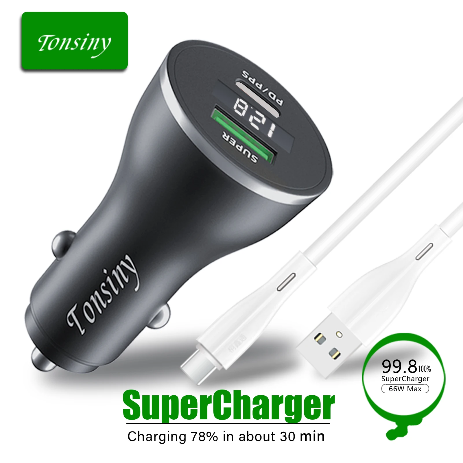 

SuperCharge car charger with cable 1.5m for Honor Magic 5/4/70, 66W cigarette lighter adaptor for HuaWei P40/Nova10/9/Mate50/30