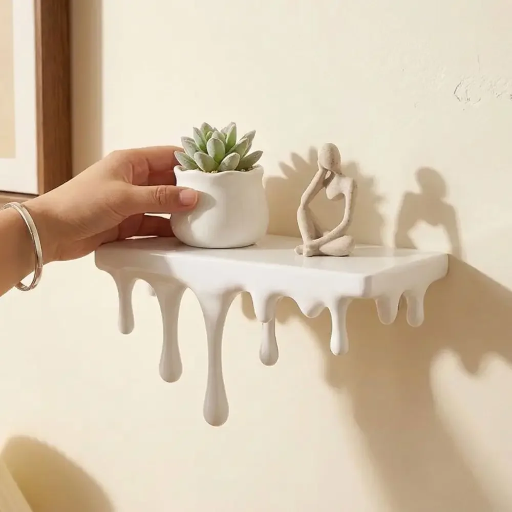 Decorative 3D Printed Drip Floating Shelf Plastic Stable Melting Wall Shelf Irregular Artistic Plants Display Stand Bedroom