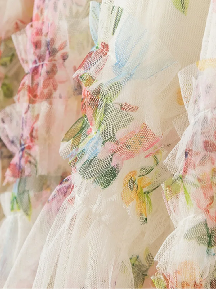 

Кружевная юбка в стиле ретро с цветочным принтом, женская летняя красивая юбка большого размера с высокой талией, широкие длинные юбки трапециевидной формы