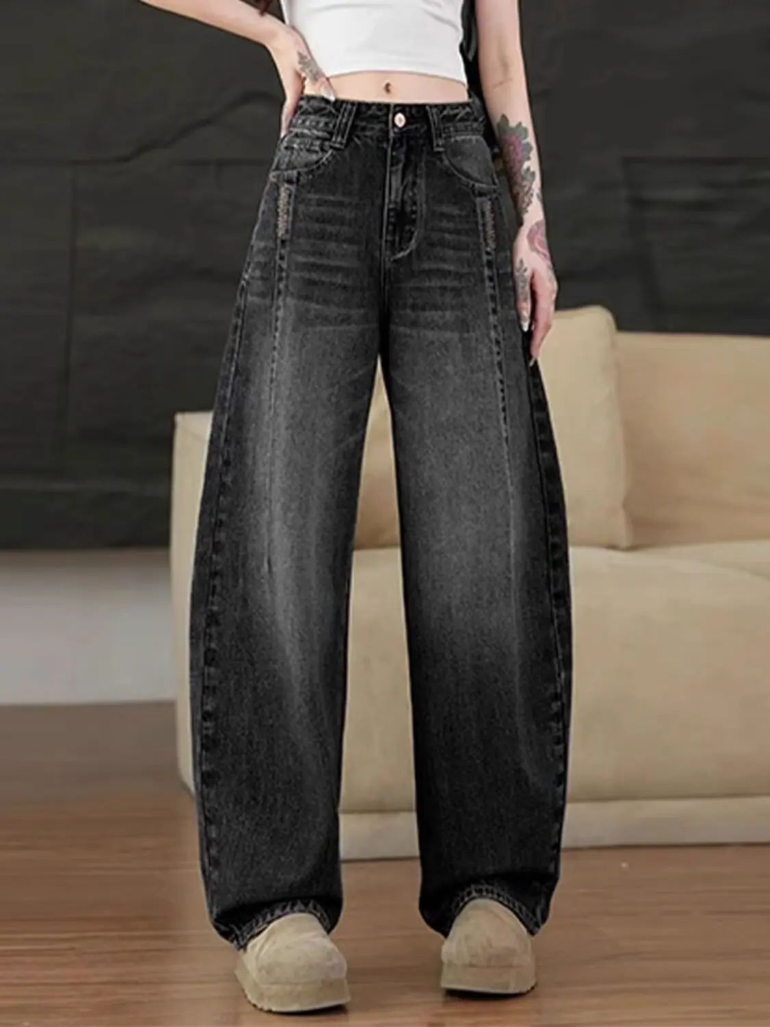 

Retro High Waist Loose Wide Leg Jeans Women plus Size Spring New Style Knife Casual Comfortable Slimming Trousers