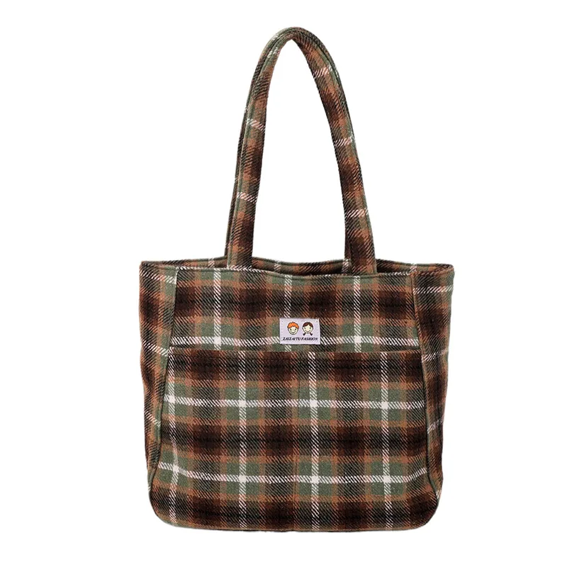 Shoulder Bag Large Capacity Handbag Woolen Cloth Check Korean New Style All-match Casual Tote Street Fashion Classic All-match