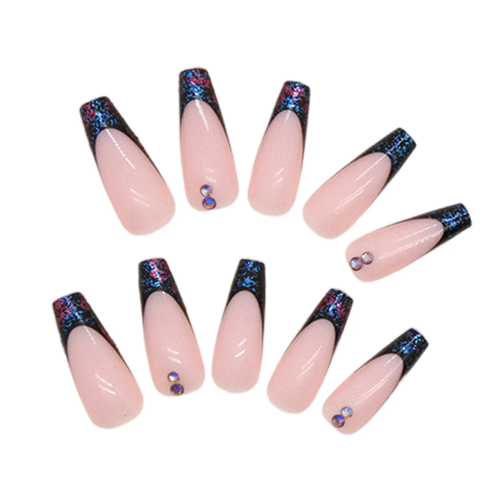 French Style Pink with Rhinestone False Nails Easy to Apply Simple to Peel off Nails for Shopping Traveling Dating