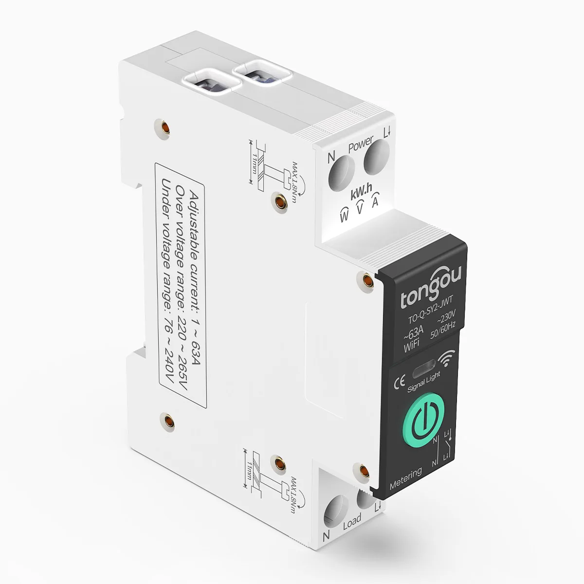 

With Over Current Protection and Voltage Protection Circuit Breaker Tongou SY2 Wifi Mertering Smart Switch 1P 1-63A APP Control