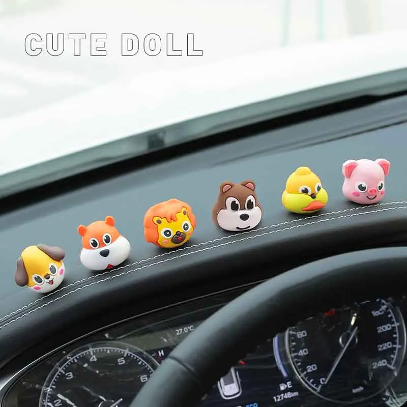 Cartoon 3D Three-dimensional Small Animal Car Small Ornaments Creative PVC Animal Head Centre Console Decorative Ornaments